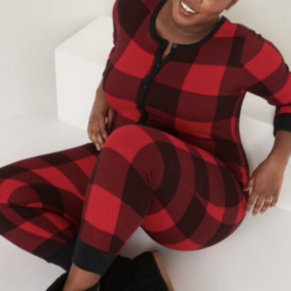 Old Navy Thermal Red Buffalo Plaid Onesie PJ Pajamas SIZE S NWT - Picture 3 of 4